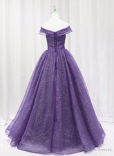 Purple Tulle Sweetheart Long Prom Dress Formal Dress, A-line Tulle Party Dress